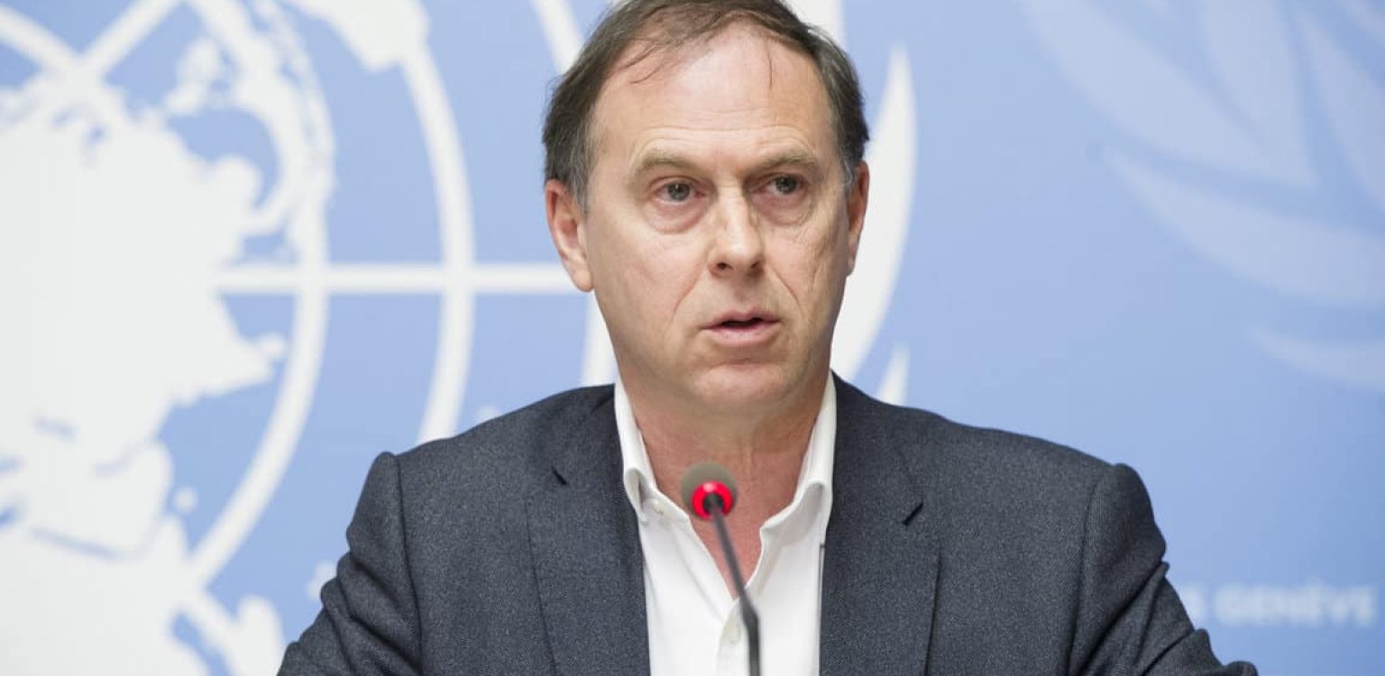 Rupert Colville, OHCHR briefs the press, Palais des Nations, Geneva. 28 March 2017. UN Photo / Violaine Martin